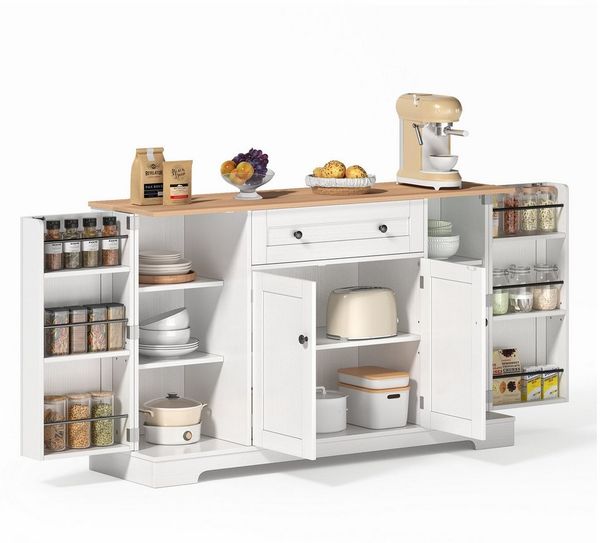 OKWISH Sideboard Küchenbuffet,Kommode (Multifunktionales Küchenbuffet 138 cm Sideboard mit Schublade, verstellbaren Einlegeböden, Kippschutz – Modernes Design für Küche, Wohnzimmer & Schlafzimmer, praktischer Stauraum), mit Kippschutz, mit Schublade
