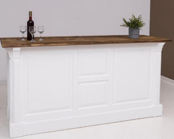 Casa Padrino Landhausstil Bar Theke Weiß / Dunkelbraun 191 x 68 x H. 95 cm - Massivholz Thekentisch - Bartisch - Massivholz Bar Möbel im Landhausstil