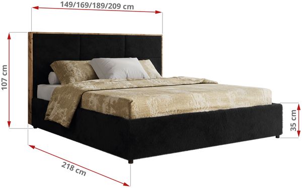 Premium Polsterbett LERIO CLASSIC 140 x 200 cm mit Stauraum, gepolstertem Kopfteil, Gasdruckfedern & Lattenrost - Modernes Design, Inkl. Lattenrost Multipocket Matratze - Schwarz Plüsch - ELORI LUX Bild 4
