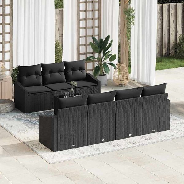 vidaXL Sofa Set mit Kissen mit Speicher 8 pcs Schwarz Poly-Rattan 3355302