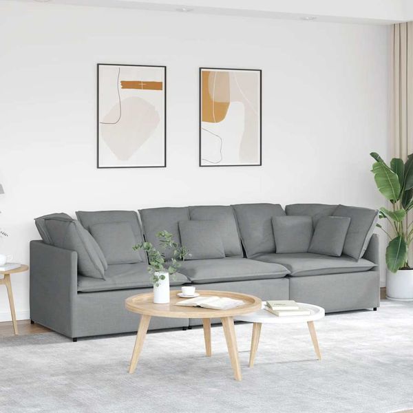 vidaXL Modulares Sofa mit Kissen Stoff Hellgrau 3321267