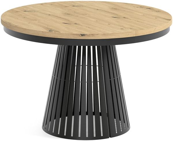 MEBLINI Esstisch Rund Ausziehbar aus Metall - 120-196x76 cm - CONEY - Artisan Eiche/Schwarz Matt - Loft - Esszimmertisch Modern - Küchentisch - Ausziehtisch - Round Dining Table