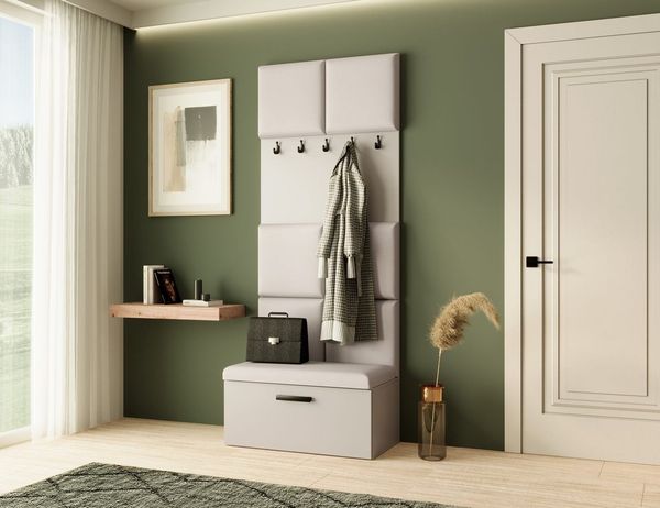 Beautysofa Garderobenschrank MARGARET I mit gepolsterten Paneelen und Kleiderhaken