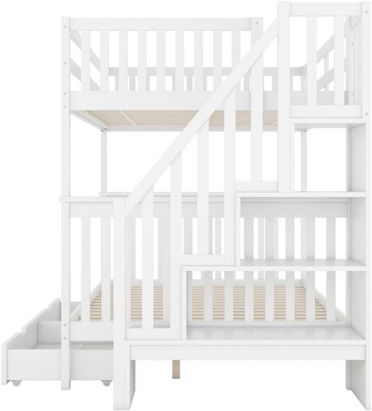Etagenbett, Treppenregal, ausgestattet mit zwei Schubladen, hohe Geländer, weiß, 140 x 200cm Bild 7