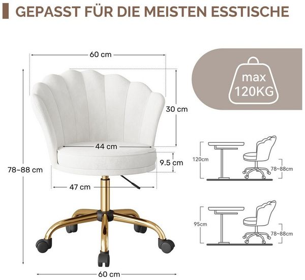 HawthyHome Bürostuhl Schreibtischstuhl mit Blütenrückenlehne, drehbar und höhenverstellbar (1 St), Samtbezug mit Kopfkissen, ergonomischer Stuhl