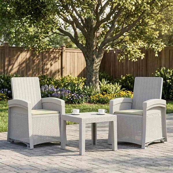 vidaXL Liegesessel Garten Rattan-Optik 2 pcs Weiß und Creme PP 8012024