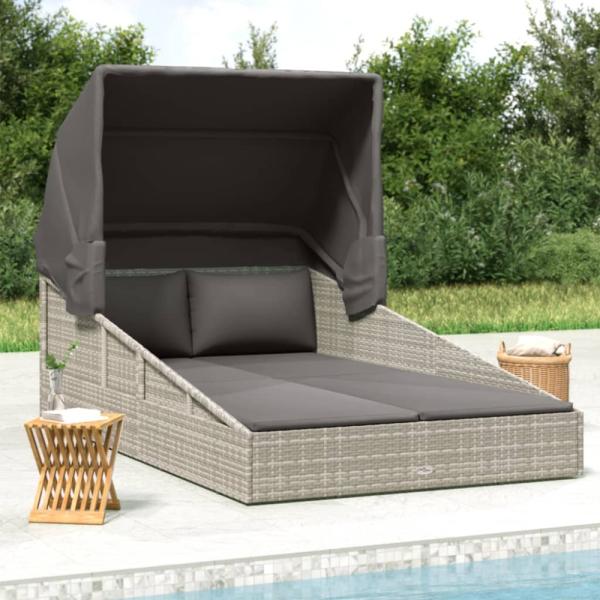vidaXL Sonnenliege mit Faltdach Grau 200x114x128 cm Poly Rattan 362274