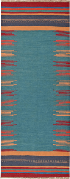 Looma 'Delara' Kelim Gashgai handgewebt, Schurwolle Blau, 101x250 cm