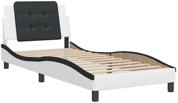 Einzelbettgestell Design für Erwachsene ohne Matratze Weiß und Schwarz 100x200 cm Kunstleder d5151e Bild 3