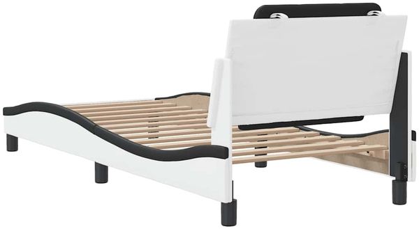 Einzelbettgestell Design für Erwachsene ohne Matratze Weiß und Schwarz 100x200 cm Kunstleder d5151e Bild 6
