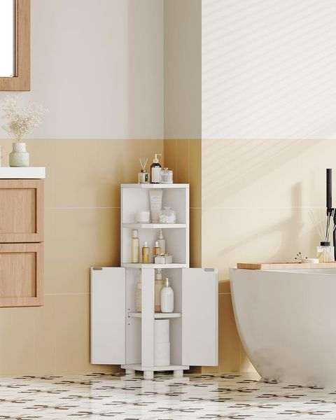 Badezimmerschrank, Eckschrank Badschrank, Toilettenschrank mit verstellbare Ablagen, 2 Seitentüren, schmales Badregal, einfache Montage, 20 x 20 x 79 cm, weiß