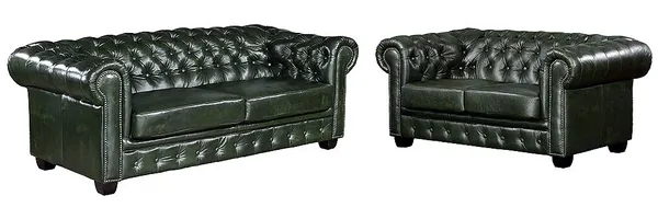 Vente-unique - BRENTON Couchgarnitur Leder Grün - B 96 cm x H 73 cm x L 201 cm160 cm