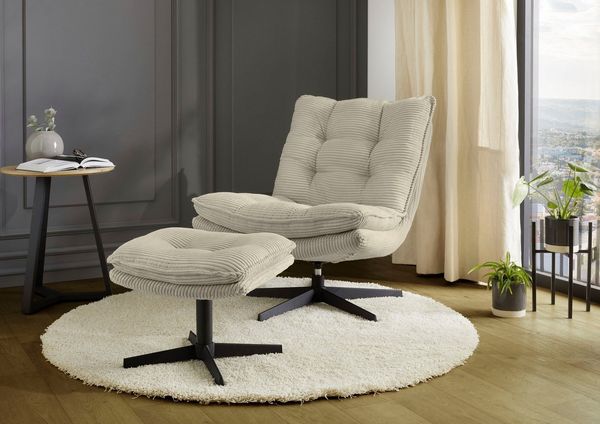 Jockenhöfer Gruppe Relaxsessel Kasper, B: 76 cm, Sitzhöhe: 47 cm, Set: mit Hocker, 360° Drehfunktion, Cord