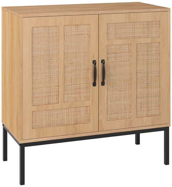COSTWAY Sideboard, Küchenschrank Rattan mit verstellbarem Regal