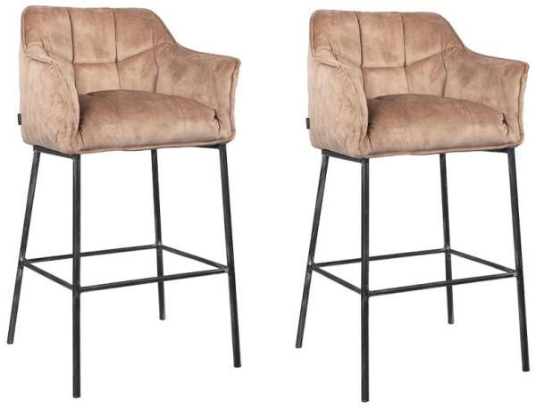 Bronx71 Barhocker Jaxon Samt mit Armlehne taupe 82cm - 2er Set
