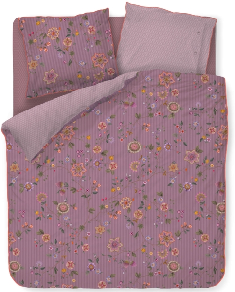 Pip Studio Bettwäsche Flores Bailando Purple Perkal 200 x 200 + 2x 80 x 80 cm