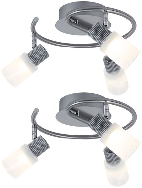 2er Set LED Deckenlampe, Alabaster Glas, Spots beweglich, D 28 cm