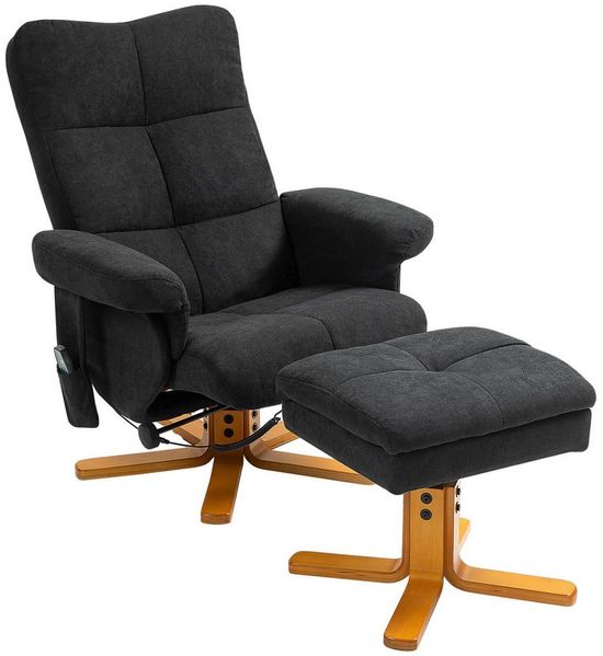 HOMCOM Massagesessel mit Fußhocker, Stauraum Relaxsessel mit Liegefunktion (Relaxsessel, 2-St, Fernsehsessel), mit Seitentasche, Fernbedienung, Holzrahmen, Polyester, Schwarz