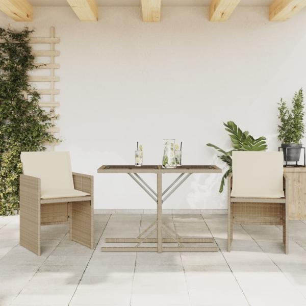 vidaXL 3-tlg. Bistro-Set mit Kissen Beige Poly Rattan 365066