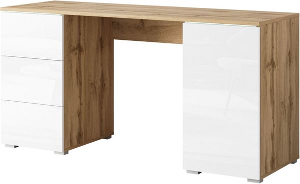 Home affaire Schreibtisch Vera, Computertisch mit LED-Beleuchtung (1-St), Bürotisch mit LED, Push-to-Open, 3 Schubladen & Stauraum