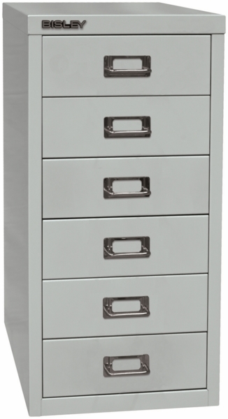 Bisley Multidrawer Schubladenschrank aus Metall mit 6 Schubladen DIN A4 ohne Sockel - Farbe: Lichtgrau, L296-645