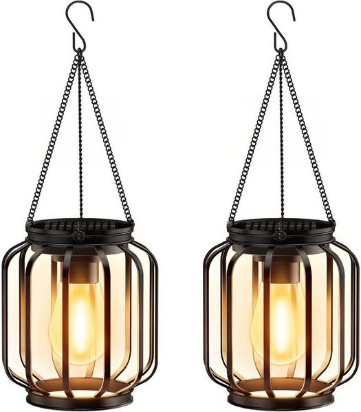 FELIXLEO LED Außen-Tischleuchte 2er Set Solar Laternen Außen Hängend Metal Deko
