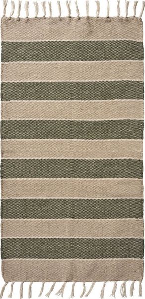 Ib Laursen Teppich Läufer 60x120cm Baumwolle Creme Olivengrün Gestreift 65043-00