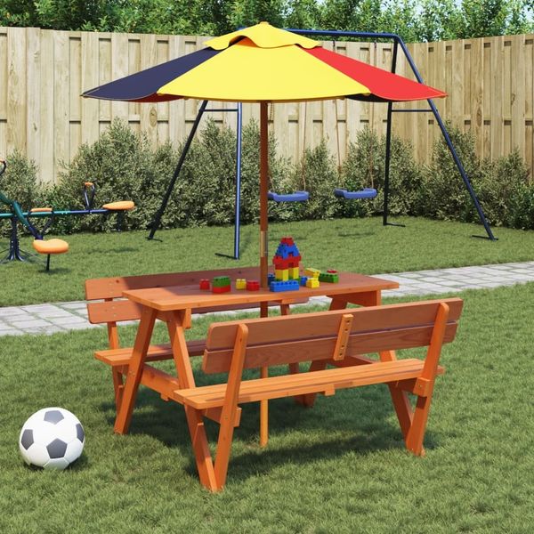 vidaXL Picknicktisch für 4 Kinder mit Sonnenschirm Massivholz Tanne 3281619