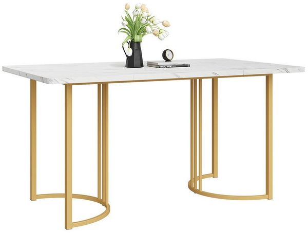 Flieks Esstisch (140*80*75 cm, 1-St, nur Tisch), rechteckig Küchentisch Marmoroptik Schreibtisch, Metallbeine