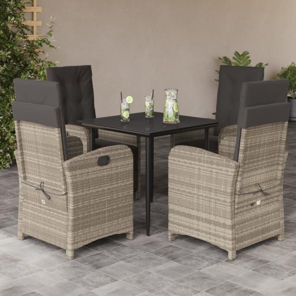 vidaXL 5-tlg. Garten-Essgruppe mit Kissen Hellgrau Poly Rattan 3212412