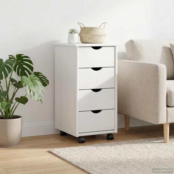vidaXL Rollschrank Mit Rad Weiß 34 x 39 x 65,5 cm Massivholz Kiefer 42028345