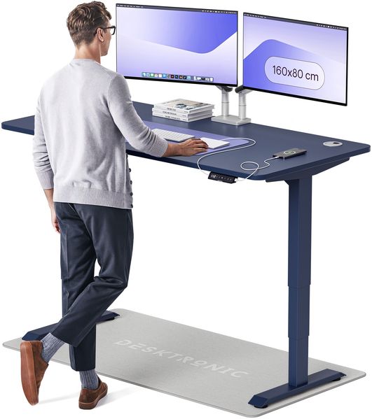 Desktronic HomePro Elektrisch höhenverstellbarer Schreibtisch 160x80cm Blau/Blau mit Memory-Funktion, Anti-Kollisions Technologie, USB-A und USB-C-Ladeanschlüssen