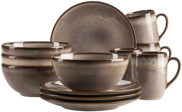 MÄSER Frühstücks-Geschirrset Smoky's (12-tlg), 4 Personen, Steinzeug