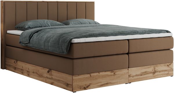 Boxspringbett BELLISSIMO KING, Doppelbett mit Multipocket-Matratze, Polsterbett mit Kopfstütze - 180 x 200 cm - Braun Kunstleder - H4 Bild 4