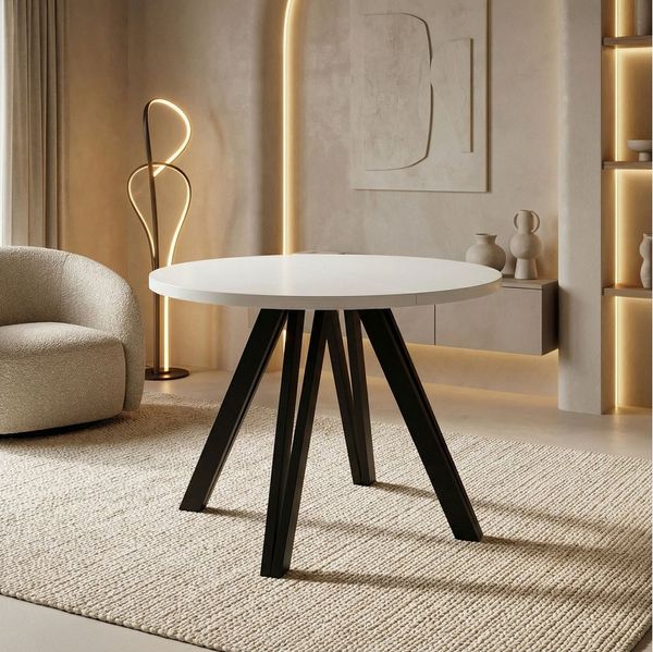 WFL GROUP Esstisch Ravano ausziehbar rund modern mit Schwarzen Holzbeinen (MADE IN EU, drei Größen – 100 cm, ausziehbar auf 140/180 cm), platzsparender Tisch für kleine Küche, Esszimmer oder Wohnzimmer