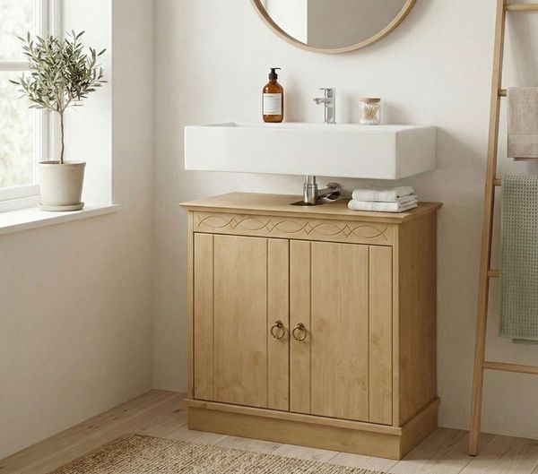 OTTO home Waschbeckenunterschrank Indra, Badschrank, Badmöbel, Badezimmerschrank (B/T/H: 64/32/66 cm) aus massiver Kiefer, 2 Türen, FSC®-zertifiziert