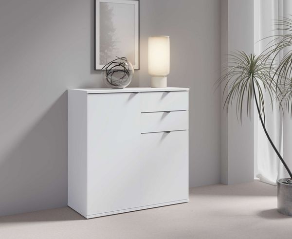 Home affaire Kommode THALIANA Sideboard mit 2 Türen und 2 Schubladen, Breite 80 cm, Schrank in 3 Farben erhältlich, schwarze Metallgriffe, viel Stauraum