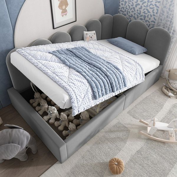 Flieks Polsterbett, Tagesbett Schlafsofa Daybett 90x200cm mit hydraulischem Stauraum