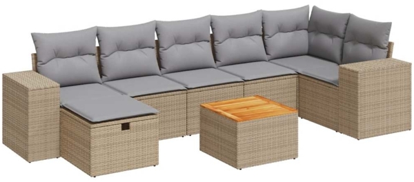 vidaXL 8-tlg. Garten-Sofagarnitur mit Kissen Beige Poly Rattan 3325881