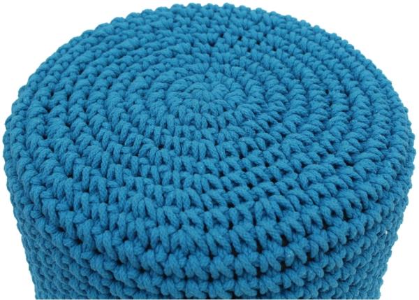 Sitzhocker Hellblau Holz Strickpolster Stoff Polster Retro Hocker Sitzpouf Holzfuß Sitzbank Pouf Fußbank Rund Metall Wohnbereich Möbel Vintage Relax Bild 3