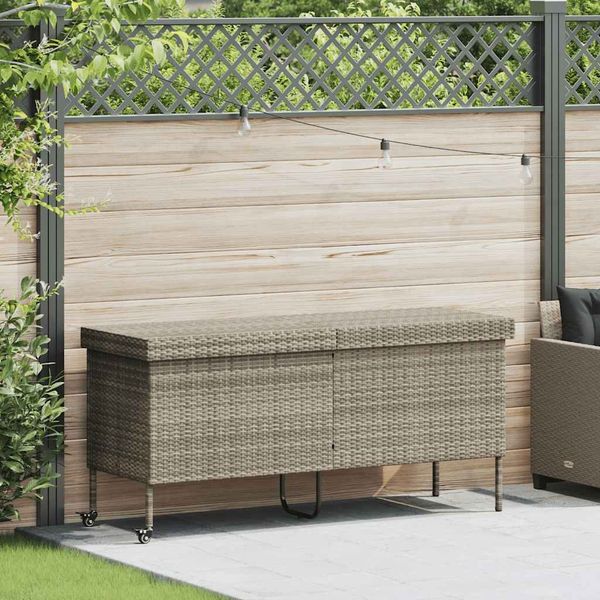 vidaXL Gartentruhe mit Rollen Hellgrau 160x55x75 cm Poly Rattan 4103835