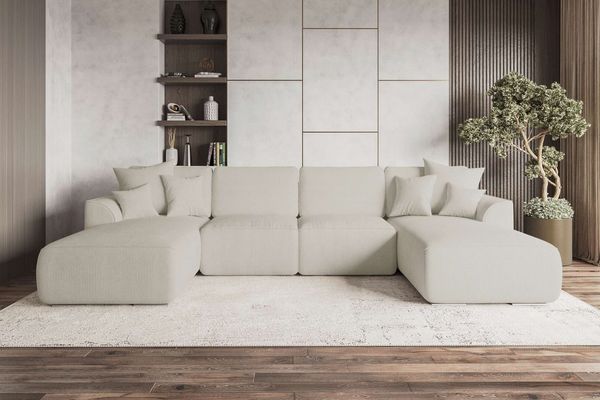 99rooms Wohnlandschaft Gusto, Sofa, U-Form, mit Schlaffunktion, mit abnehmbaren Kissen, Bezug - Cord POSO