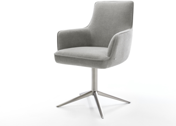 Drehstuhl Heira-Flex mit Armlehnen Strukturstoff Soft Grau Fußkreuz Edelstahl 360° drehbar Wippfunktion Taschenfederkern