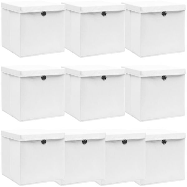vidaXL Aufbewahrungsboxen mit Deckeln 10 Stk. Weiß 32x32x32 cm Stoff 288352