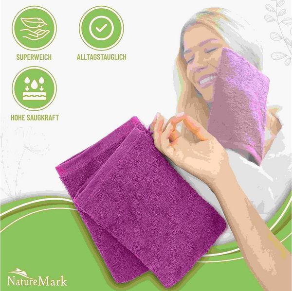 NatureMark Waschhandschuh 10er-Set Frottier Waschhandschuhe, 100% Baumwolle (10-St), Premium Frottier Waschhandschuhe, 15x21cm, Pink