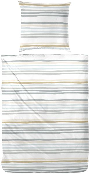 Bettwäsche Perkal Streifen grün-beige 135 x 200 cm