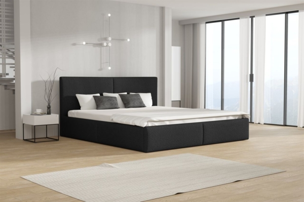 Polsterbett Doppelbett BERGEN 140x200cm Stoff Freya Schwarz