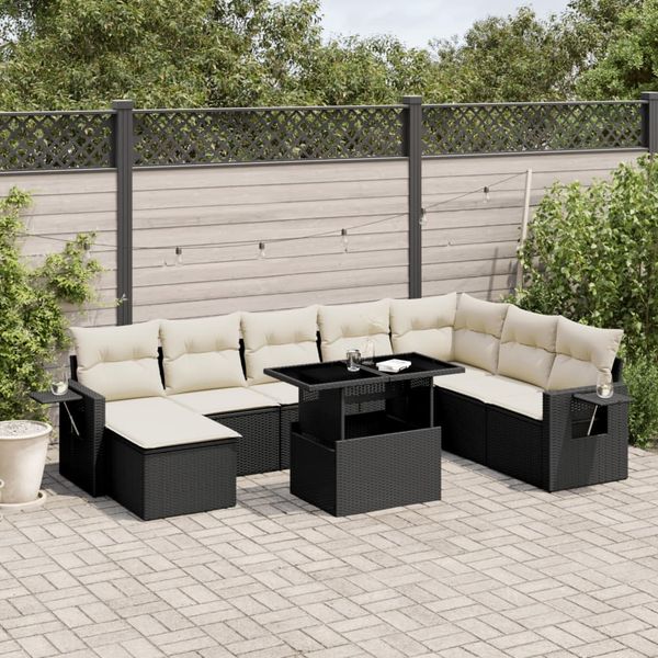 vidaXL 8-tlg. Garten-Sofagarnitur mit Kissen Schwarz Poly Rattan 3268066