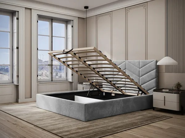 Vente-unique - JUSTANI Bett Stoff Grau - B 213 cm x H 106 cm x L 190 cm