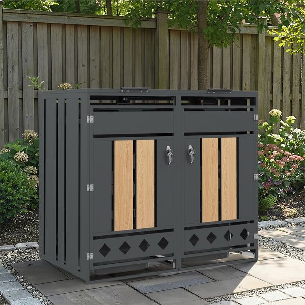 Merax Mülltonnenbox(1 St), Mülltonnenschrank für 2 Tonnen 120–240L mit Rautenförmiger Hohlsocke